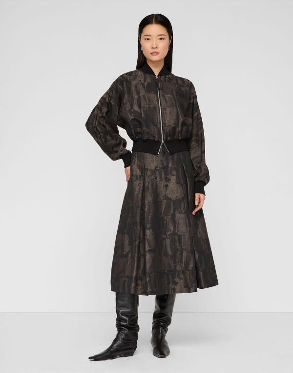 Lafayette148 Paintstroke Jacquard Linen-Cotton Bomber Jacket