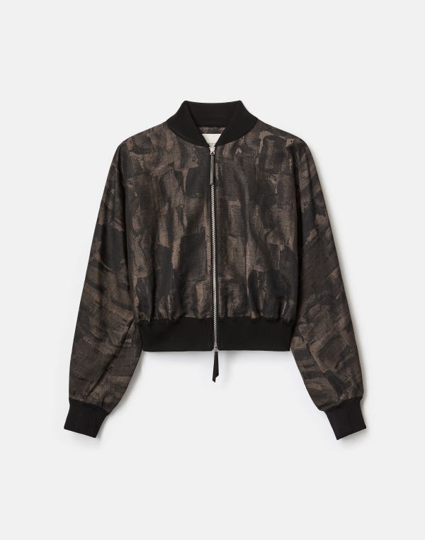 lafayette148 Paintstroke Jacquard Linen-Cotton Bomber Jacket