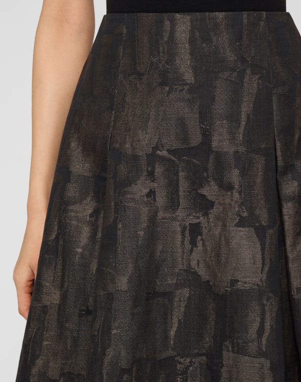 Lafayette148 Paintstroke Jacquard Linen-Cotton Pleated Skirt
