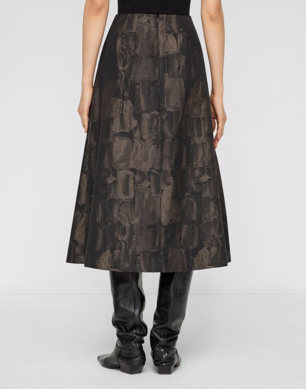 Lafayette148 Paintstroke Jacquard Linen-Cotton Pleated Skirt