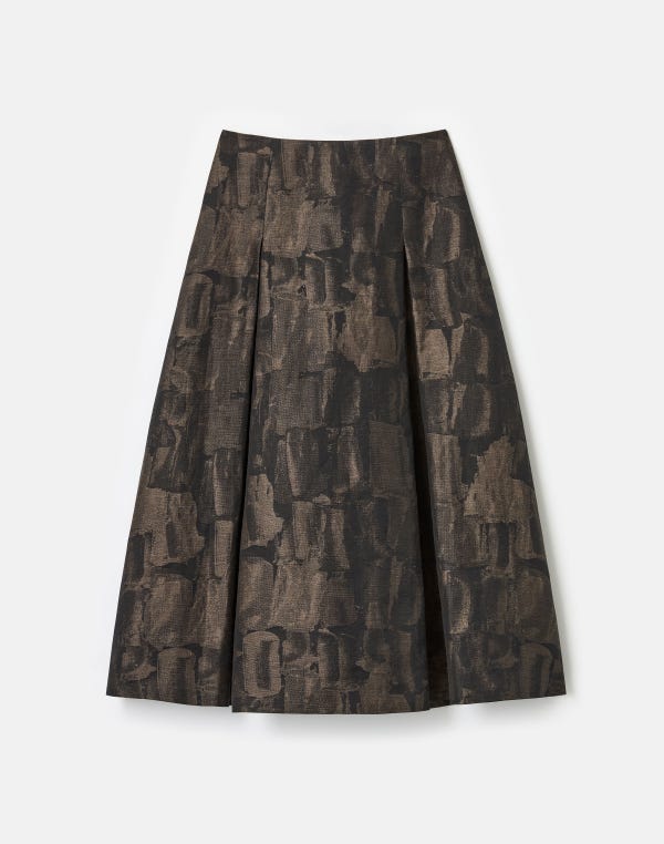 lafayette148 Paintstroke Jacquard Linen-Cotton Pleated Skirt