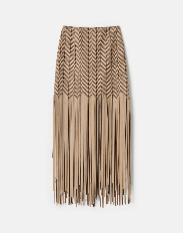 lafayette148 Paperfine Suede & Leather Handwoven Fringe Skirt