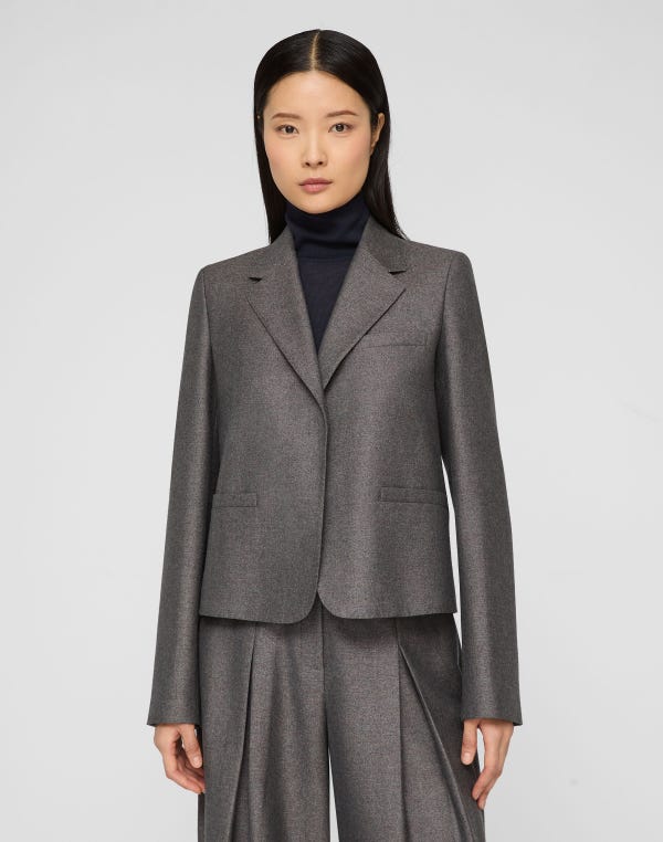 Lafayette148 Pixelated Wool Twill Cropped Boyfriend Blazer
