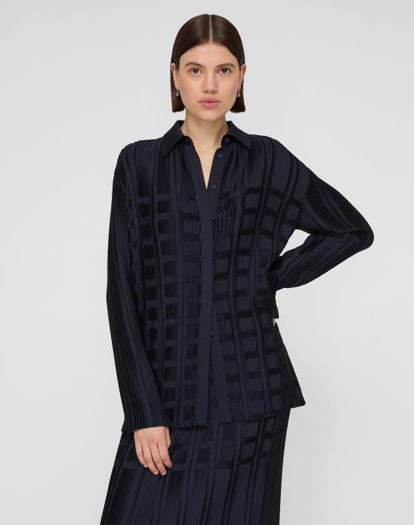 Lafayette148 Recycled Satin Basketweave Plissé Blouse