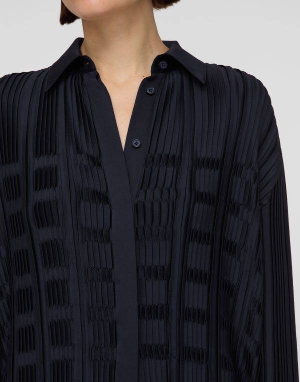 Lafayette148 Recycled Satin Basketweave Plissé Blouse