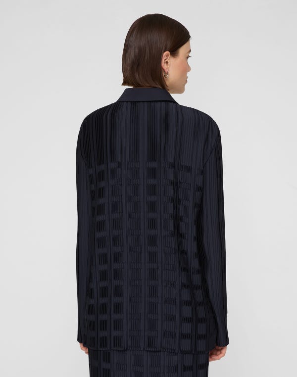 Lafayette148 Recycled Satin Basketweave Plissé Blouse