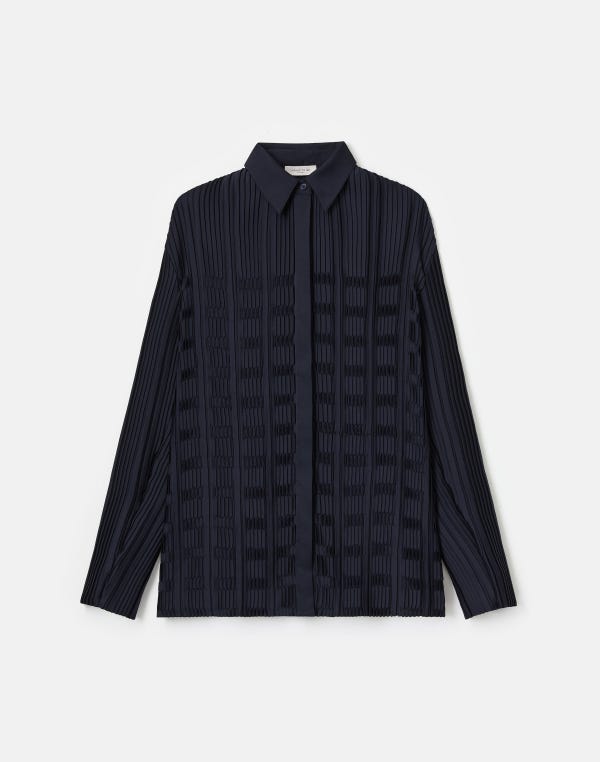 lafayette148 Recycled Satin Basketweave Plissé Blouse