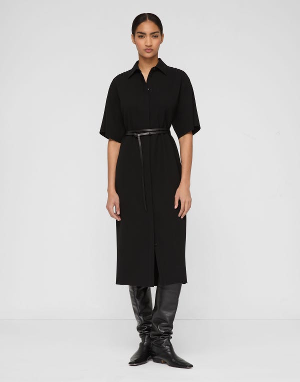 Lafayette148 Responsible Finesse Crepe Belted Midi Shirtdress