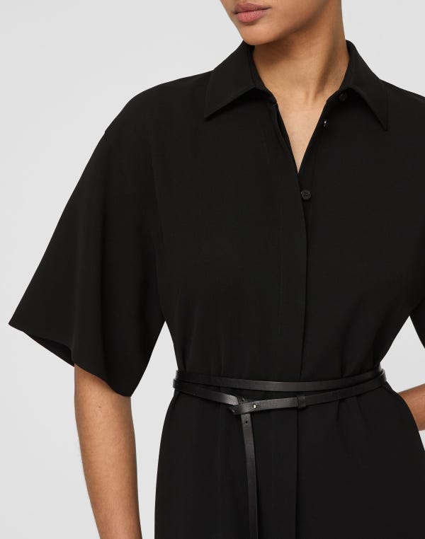 Lafayette148 Responsible Finesse Crepe Belted Midi Shirtdress