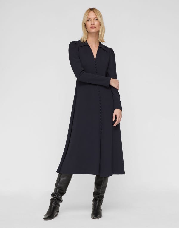 Lafayette148 Responsible Finesse Crepe Button Midi Dress