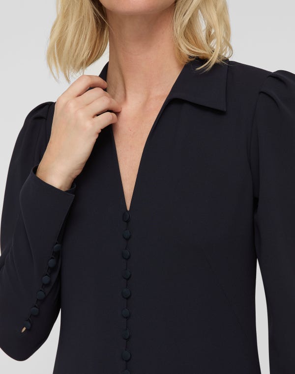 Lafayette148 Responsible Finesse Crepe Button Midi Dress