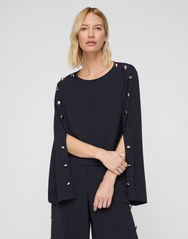 Lafayette148 Responsible Finesse Crepe Button Sleeve Blouse