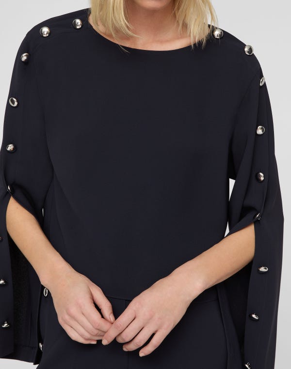 Lafayette148 Responsible Finesse Crepe Button Sleeve Blouse