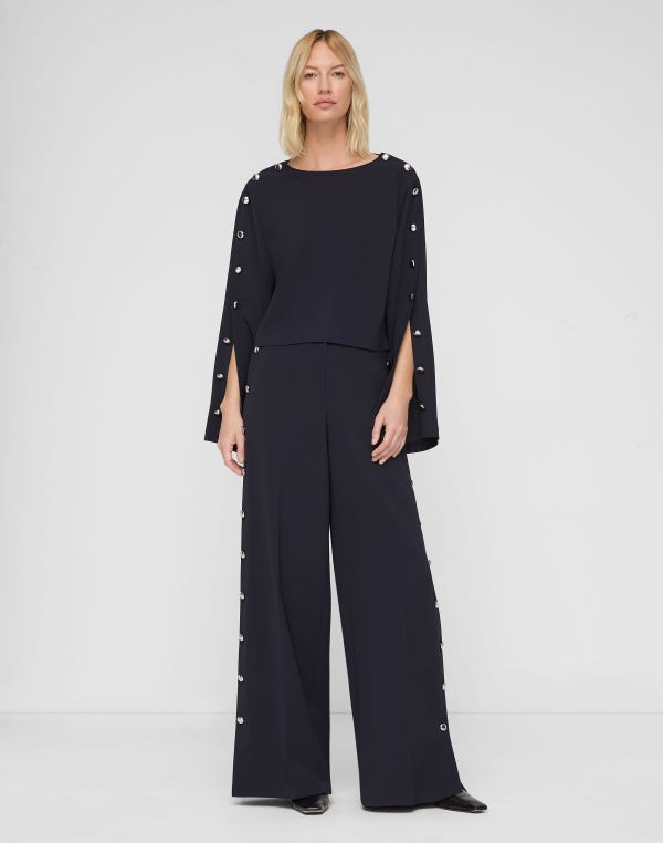 Lafayette148 Responsible Finesse Crepe Button Sleeve Blouse