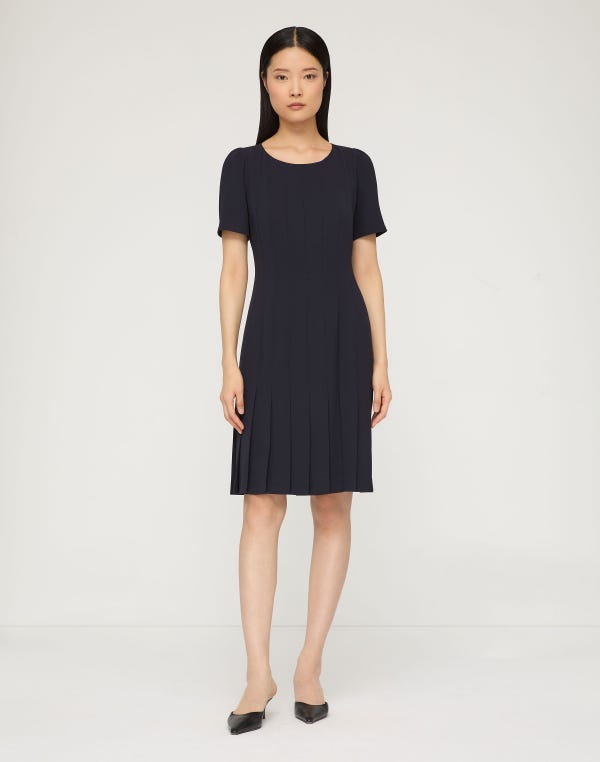 Lafayette148 Responsible Finesse Crepe Hand Pleated Short Sleeve Dress