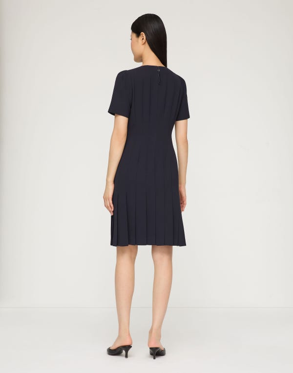 Lafayette148 Responsible Finesse Crepe Hand Pleated Short Sleeve Dress