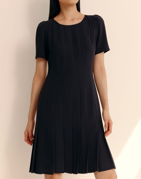 Lafayette148 Responsible Finesse Crepe Hand Pleated Short Sleeve Dress