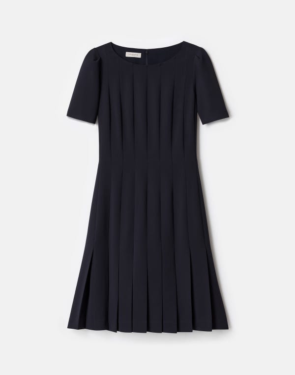 lafayette148 Responsible Finesse Crepe Hand Pleated Short Sleeve Dress