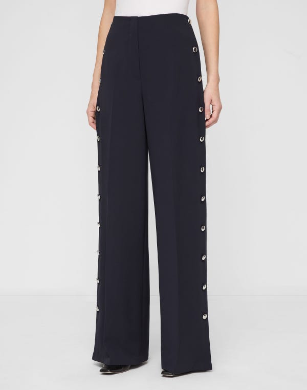 Lafayette148 Responsible Finesse Crepe Thames Button Wide Leg Pant