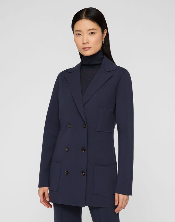 Lafayette148 Responsible Matte Crepe Knit Double Breasted Blazer