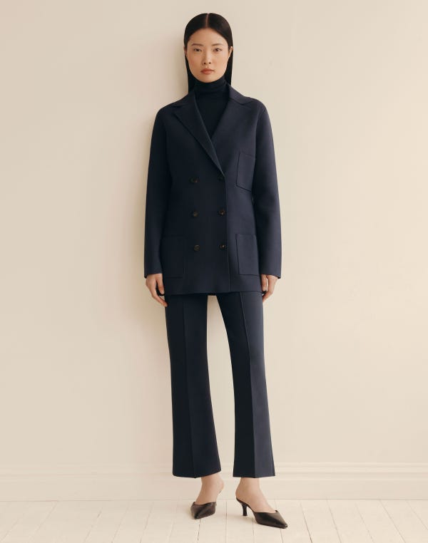 Lafayette148 Responsible Matte Crepe Knit Double Breasted Blazer
