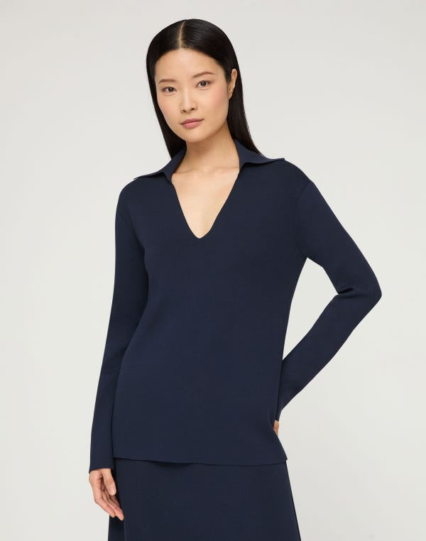 Lafayette148 Responsible Matte Crepe Split Collar Sweater