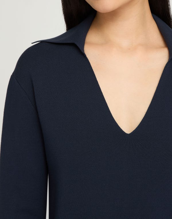 Lafayette148 Responsible Matte Crepe Split Collar Sweater