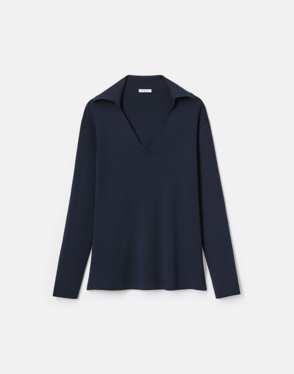 lafayette148 Responsible Matte Crepe Split Collar Sweater