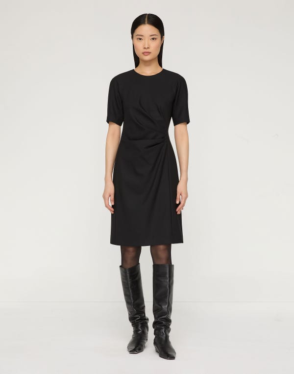 Lafayette148 Responsible Stretch Wool Pleated Waist Short Sleeve Dress