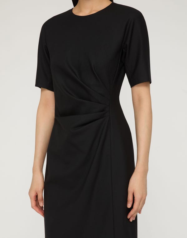 Lafayette148 Responsible Stretch Wool Pleated Waist Short Sleeve Dress