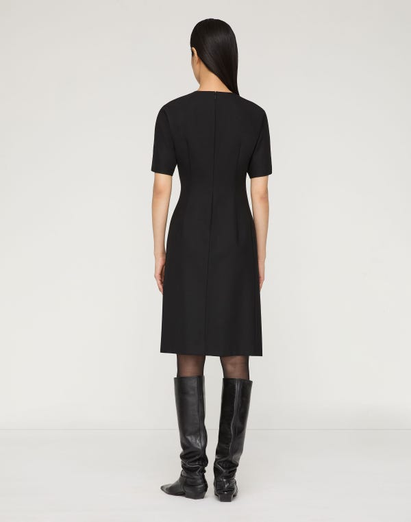 Lafayette148 Responsible Stretch Wool Pleated Waist Short Sleeve Dress