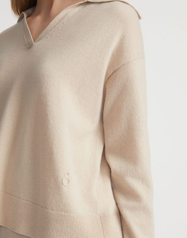 Lafayette148 Responsible Wool-Cashmere Split Collar Sweater