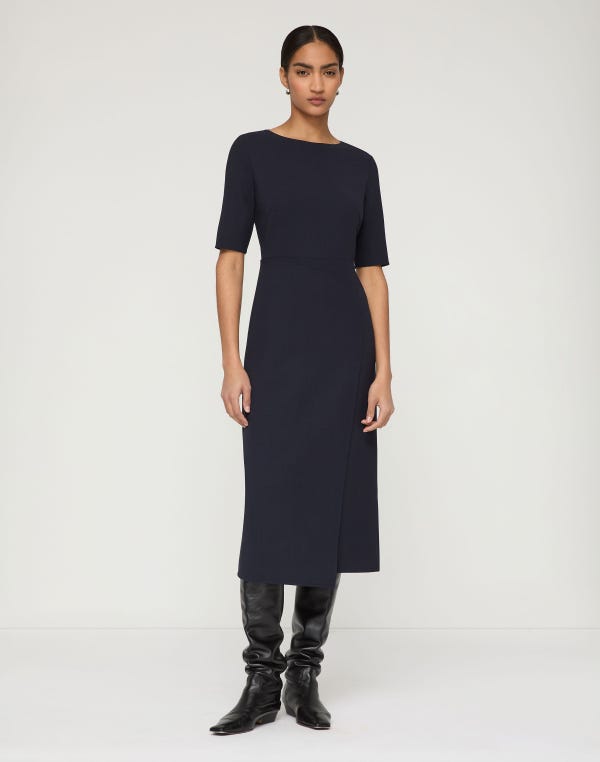 Lafayette148 Responsible Wool Double Face Fitted Midi Dress