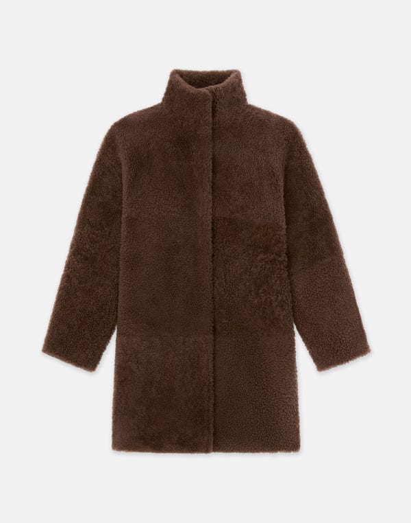 Lafayette148 Shearling Reversible Funnel Collar Coat