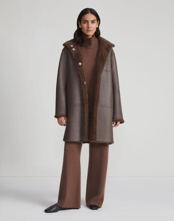 Lafayette148 Shearling Reversible Funnel Collar Coat