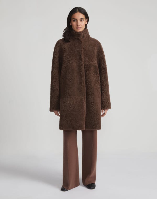 Lafayette148 Shearling Reversible Funnel Collar Coat