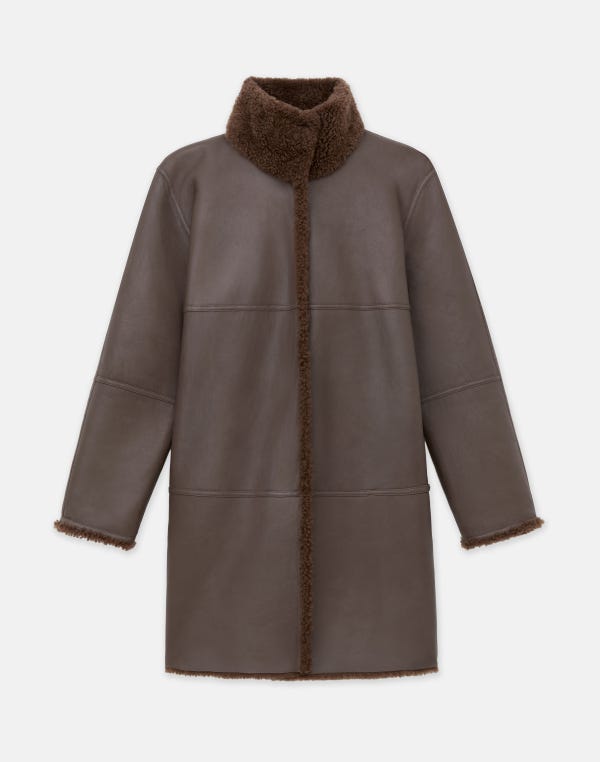 lafayette148 Shearling Reversible Funnel Collar Coat