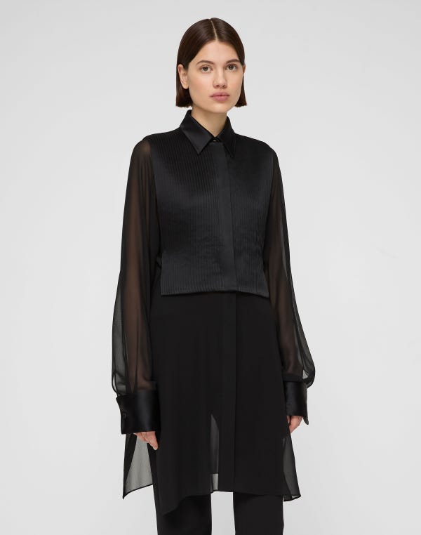 Lafayette148 Silk Georgette Convertible Tuxedo Tunic & Vest