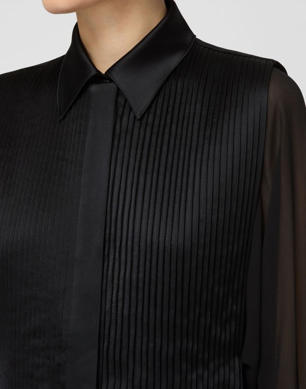 Lafayette148 Silk Georgette Convertible Tuxedo Tunic & Vest