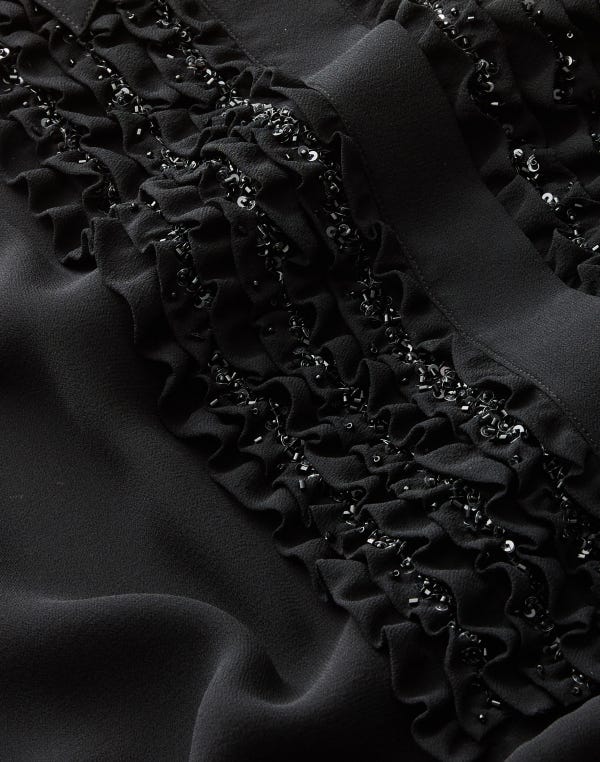 Lafayette148 Silk Georgette Hand Beaded Ruffle Tuxedo Blouse