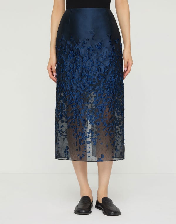 Lafayette148 Speckled Glaze Dégradé Fil Coupé Straight Midi Skirt
