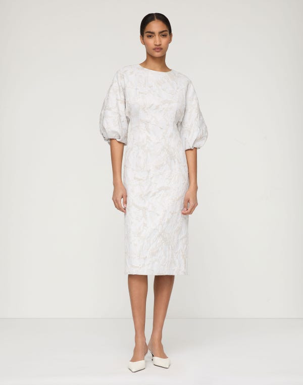 Lafayette148 Speckled Glaze Jacquard Balloon Sleeve Dress