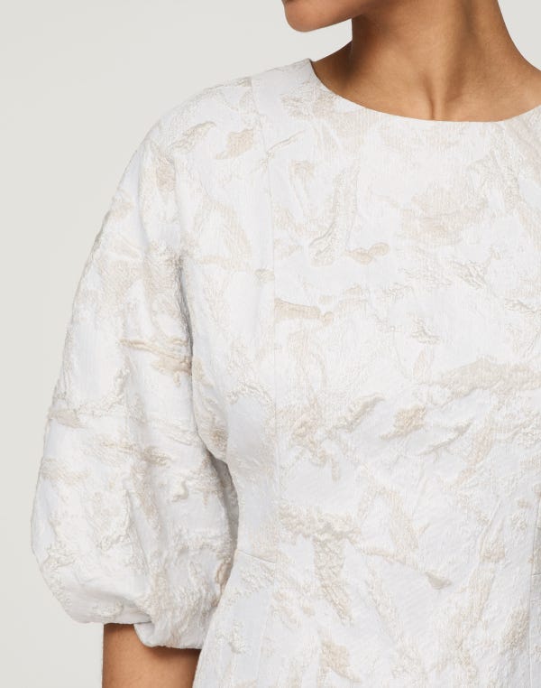 Lafayette148 Speckled Glaze Jacquard Balloon Sleeve Dress