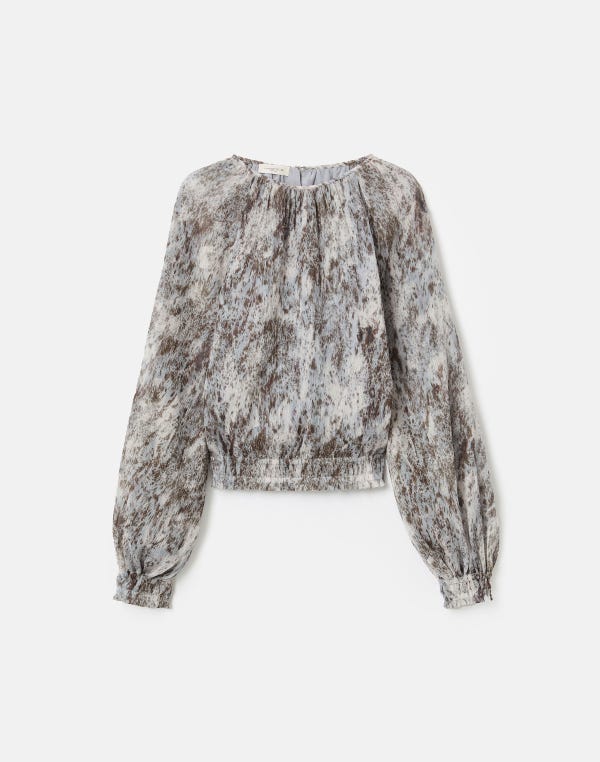 lafayette148 Speckled Glaze Print Georgette Gathered Blouse