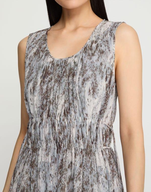 Lafayette148 Speckled Glaze Print Georgette Sleeveless Gathered Waist Dress
