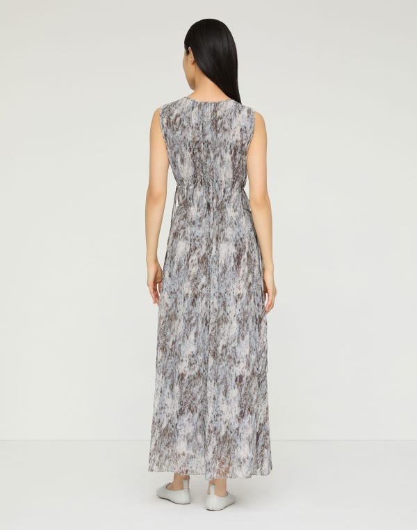 Lafayette148 Speckled Glaze Print Georgette Sleeveless Gathered Waist Dress