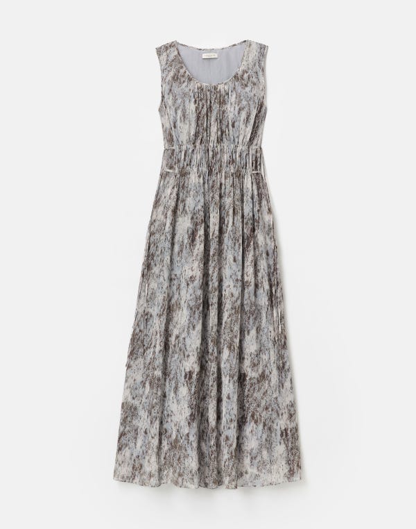 lafayette148 Speckled Glaze Print Georgette Sleeveless Gathered Waist Dress