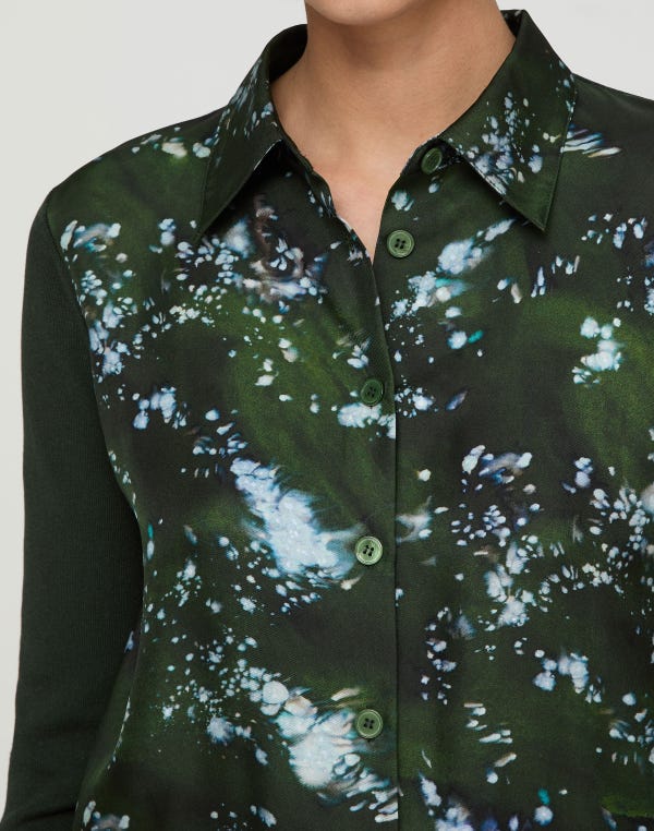 Lafayette148 Splattered Glaze Print Silk & Finespun Voile Cardigan