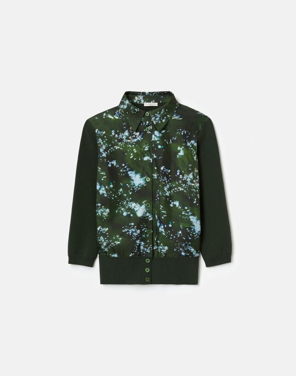 lafayette148 Splattered Glaze Print Silk & Finespun Voile Cardigan