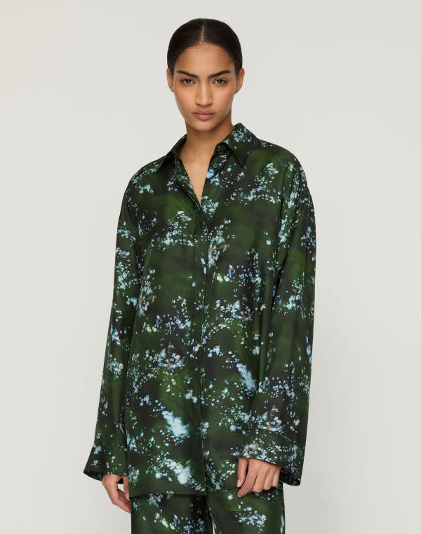 Lafayette148 Splattered Glaze Print Silk Twill Oversized Blouse